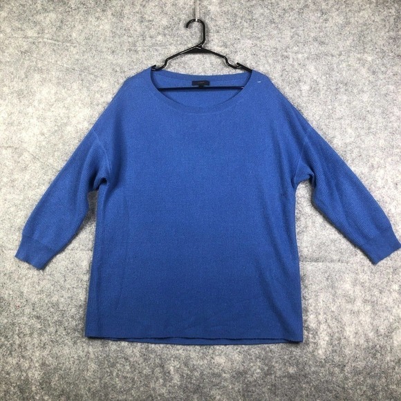 J. Crew E1382 Women Blue Wool Blend Oversize Crew Neck Pullover Sweater Size L - Picture 1 of 7